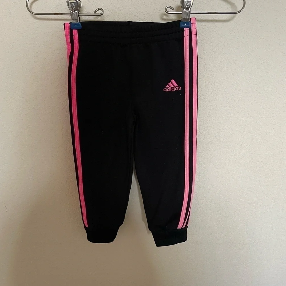 Adidas two-piece children’s 18 months pink and black tracksuit